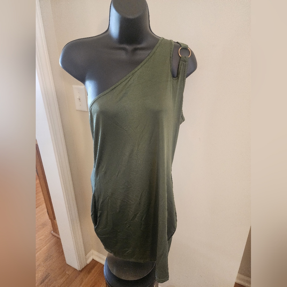 DD- ChicMe Olive Green Asymmetrical Tank Top Dress